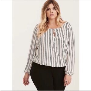Torrid striped top white black surplice cutout torrid